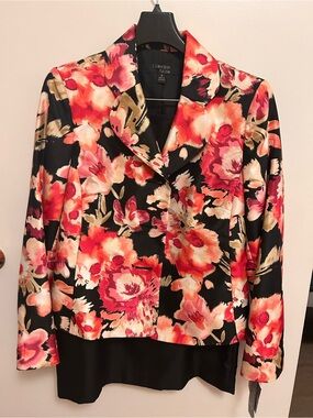 Black Floral Blazer Jacket and Skirt - Pink & Red Floral